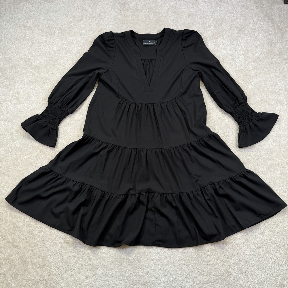 Pomander Place Tuckernuck Black Crepe Kenzo Mini Dress Medium Tiered Ruffle